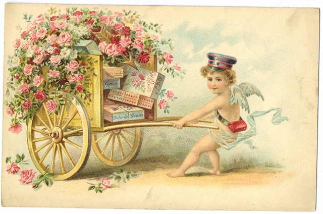 vintage-victorian-valentine-card-cherub-messenger-pulling-cart-with-roses